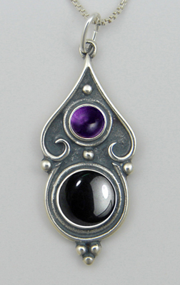 Sterling Silver Romantic Necklace in Hematite And Amethyst